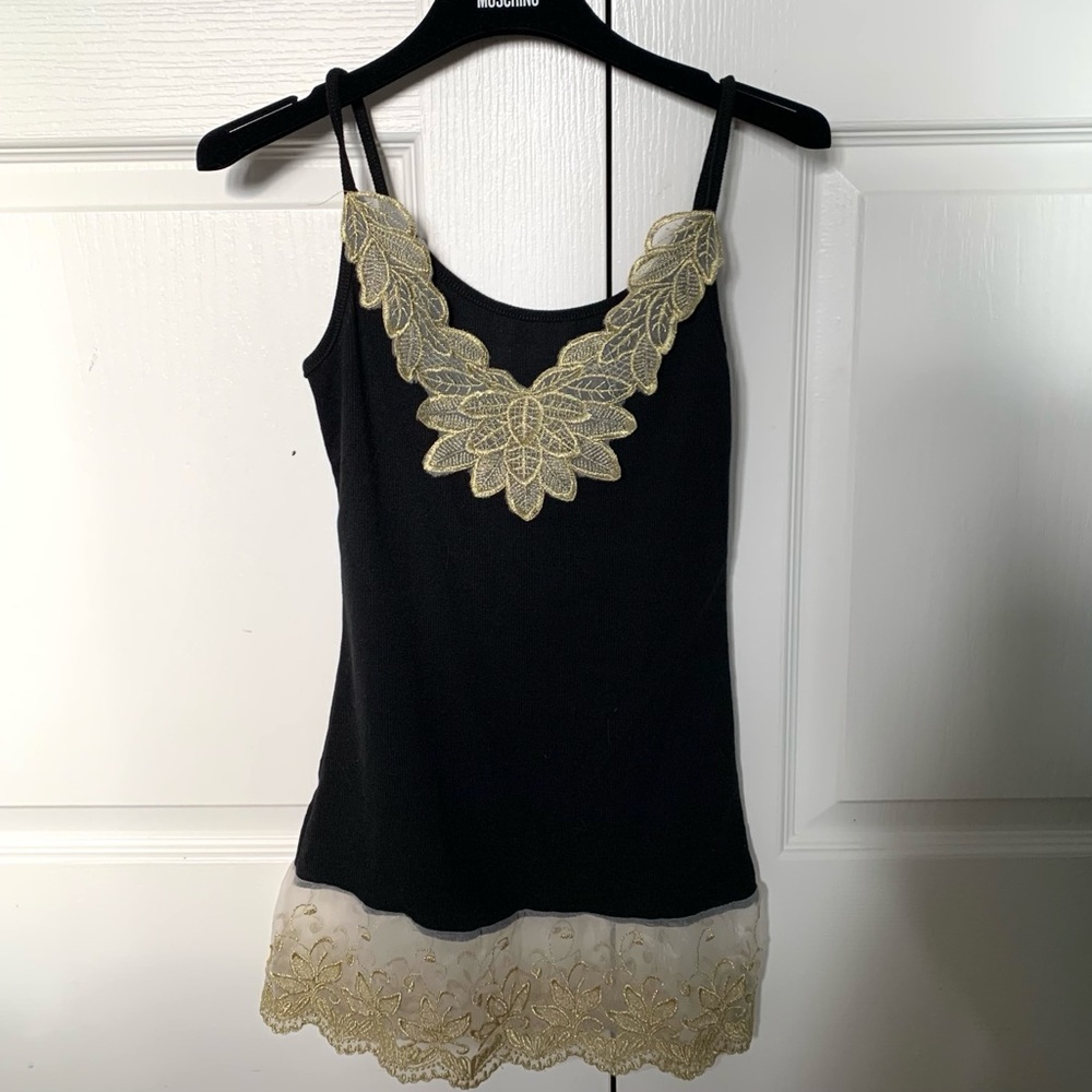Black and gold lace tank top size M
